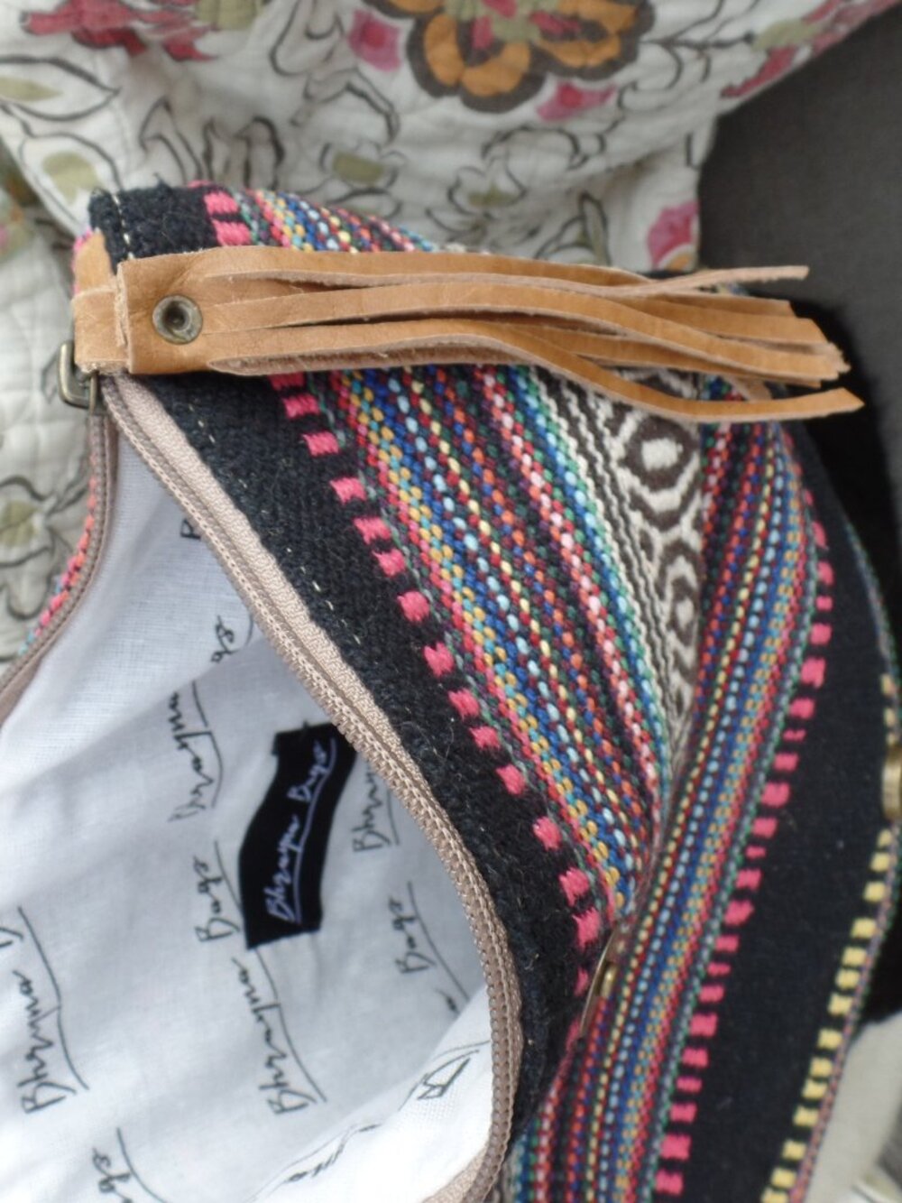 Bhrayna Bag Pony Tribal Design Fold Over Cotton & Leather Clutch - Picture 7 of 10
